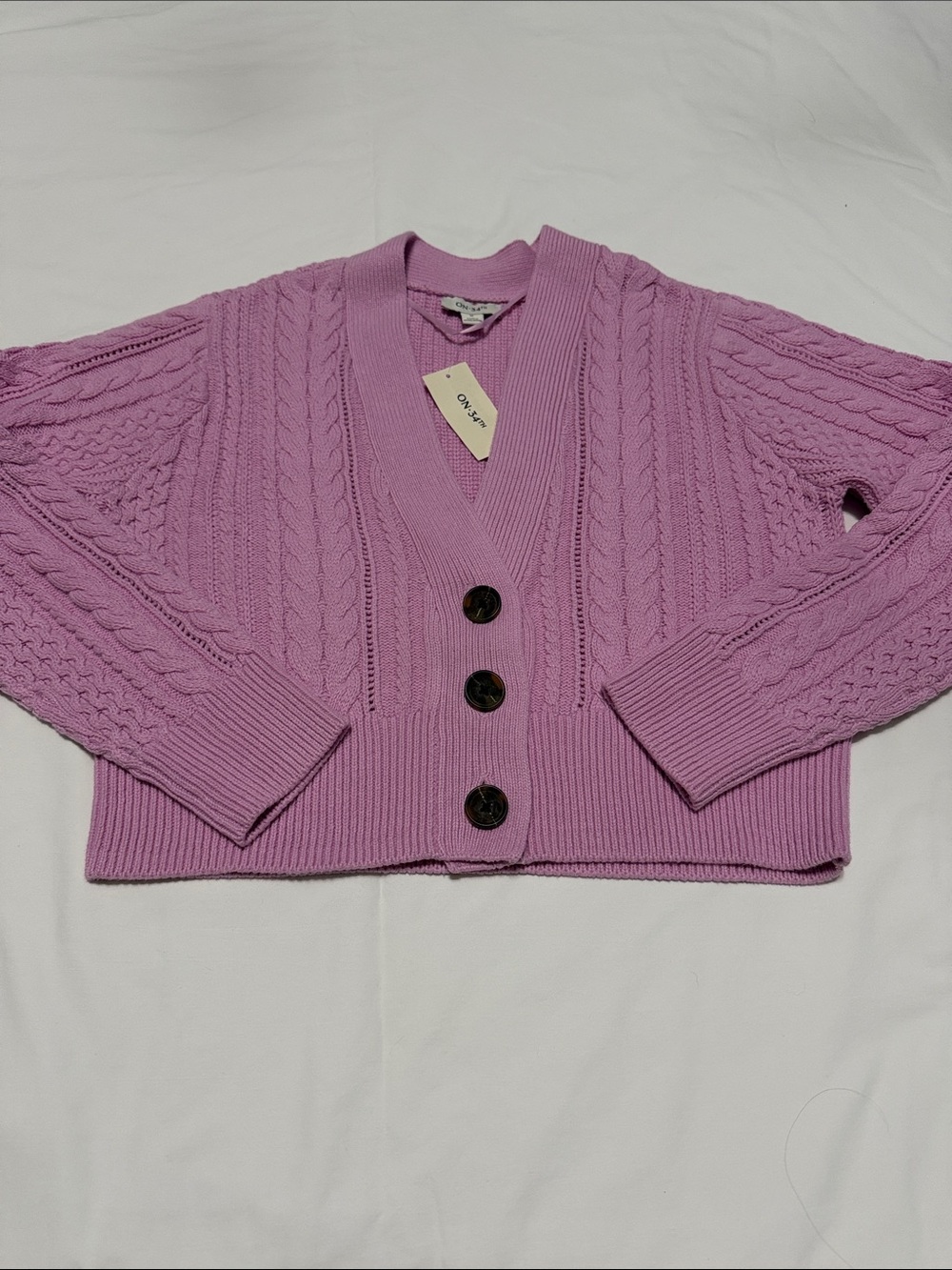 On 34th Lavender Cable-Knit Button Crop Cardigan M NWT